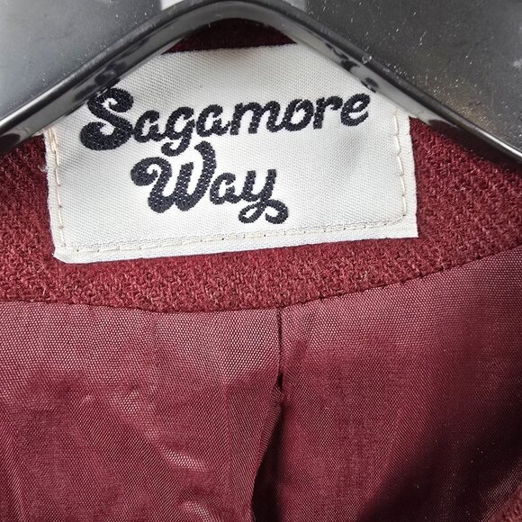 Vintage Sagamore Way Cropped Wool Jacket Burgundy Size 9/10 Button Down Lined - Picture 3 of 6